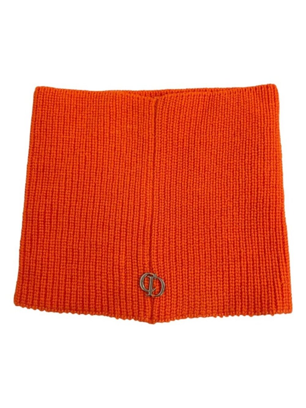 Dior Wool Rib Knit Snood Neck Warmer CD Logo Silver Orange Sweater